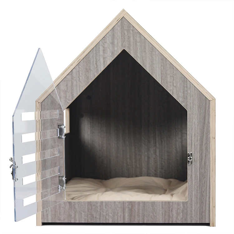 Modern Dog House Cat House With Acrylic Door Stained Wood Dog Kennel Crate Furniture Indoor Pet Dog House