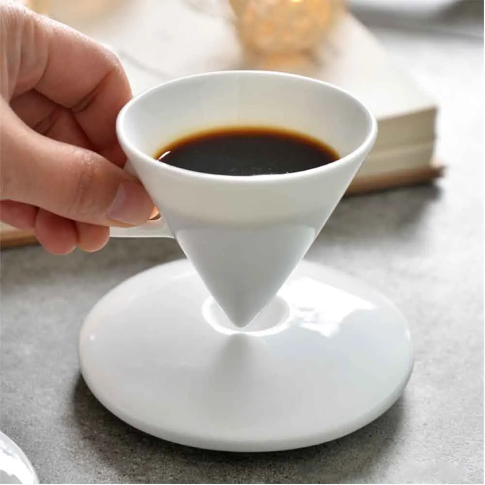 Light Luxury Bone China Cone Type ESPRESSO SHOT Cup Ceramic Pyramid Small Black Coffee Mug And Saucer Sets Demitasse Teacup