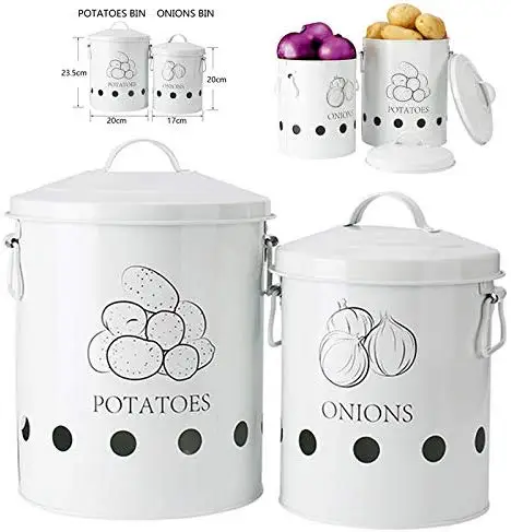 Vegeatable Storage Container Canister Pot for Potato Onion Garlic Coffee for Kitchen Counter with Aerating Storage Holes & Lid