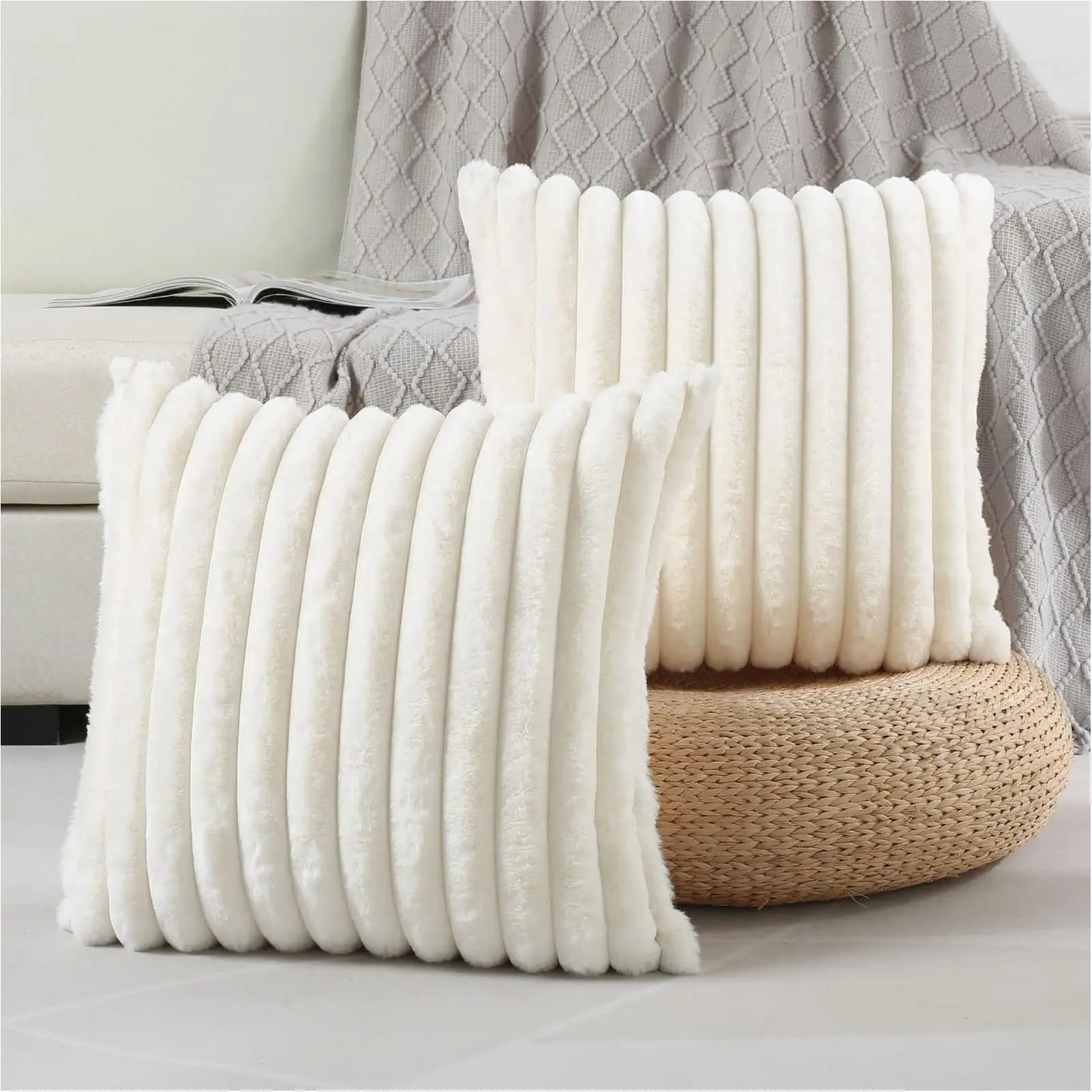 Cushion Covers Types Of Handmade Modern Style White Plain Colours Double-Sided Hand Embroidered Logo Pure Corduroy Cushion Cases