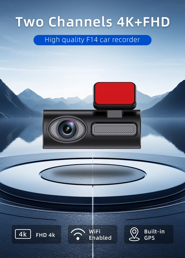WDT F14 Driving Vehicle Dash Cam Blackbox Two Channels 4k Fhd Wireless Wi-fi App Gps Camera Para Coche Video Recorder For Car