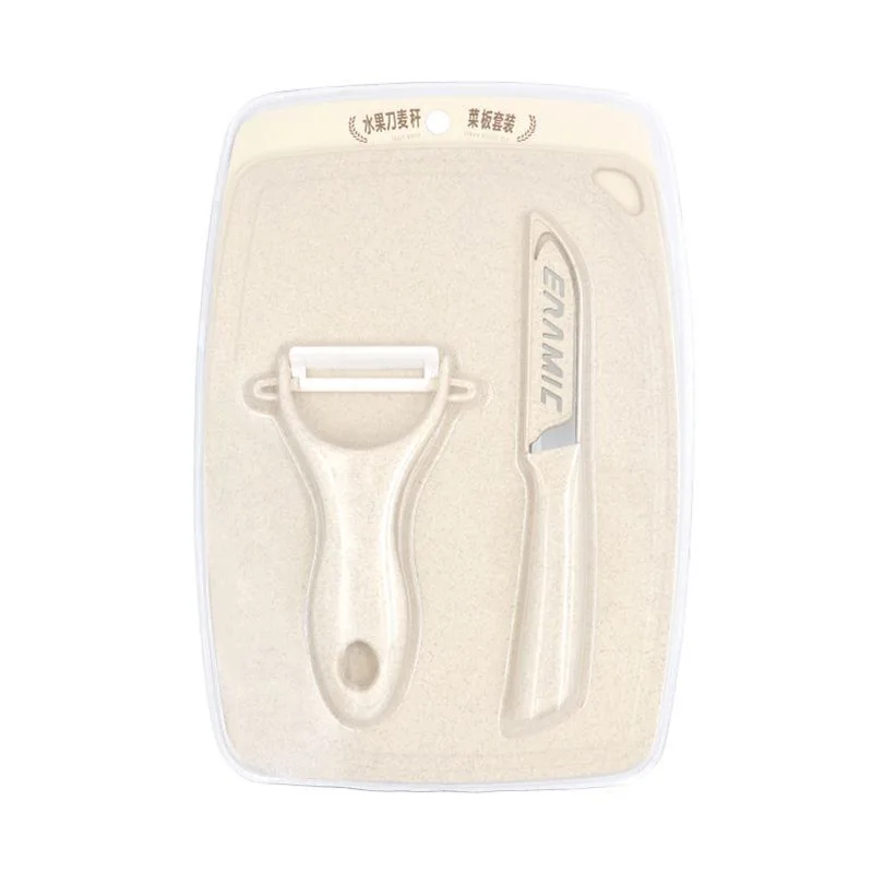 Hot-selling  Colorful Handle Ceramic Fruit Paring Knife  and cutting board  set with Plastic Handle