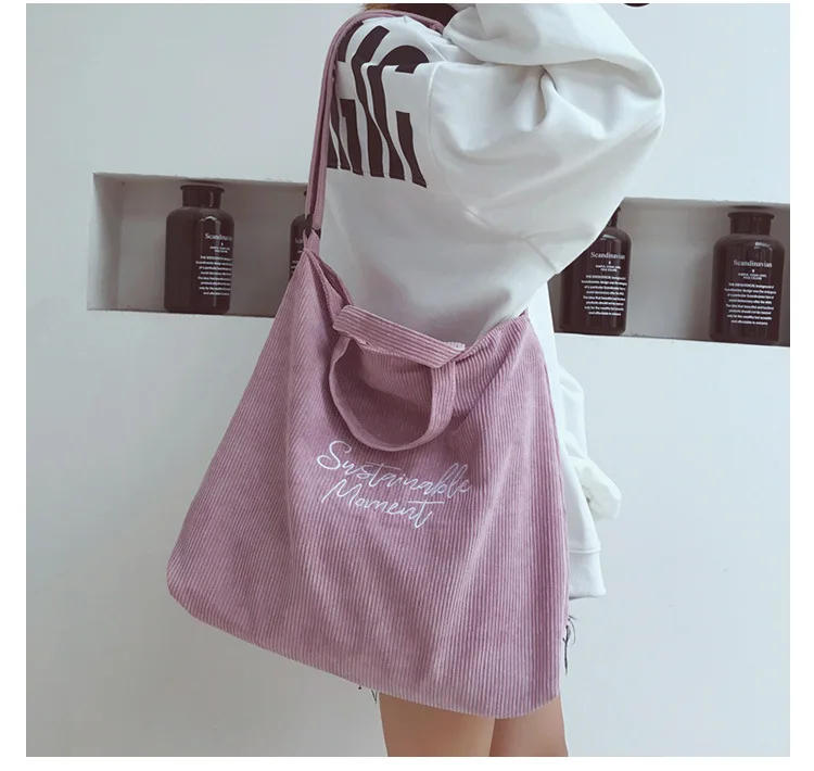 Women Corduroy Canvas Tote Ladies Casual Shoulder Bag Shopping Shopper Hand Bags For Female Messenger Korean Fashion Handbag Bag