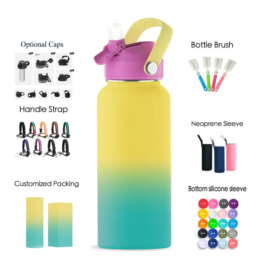 Custom Logo stainless steel insulated vacuum flasks with wide mouth water bottle 32oz 40oz infuser stainless steel sports bottle