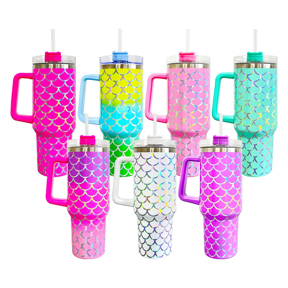 Mermaid Scale Pattern 304 Stainless Steel Coffee Cup 3 colors ombre vacuum insulated drinking tumblers for girl gift