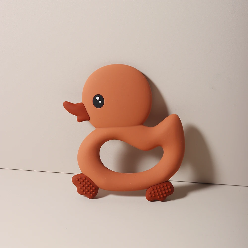 Cute cartoon animal Baby teething toy Food Grade Safe Silicone Toothbrush Teether sensory Toy duck shaped
