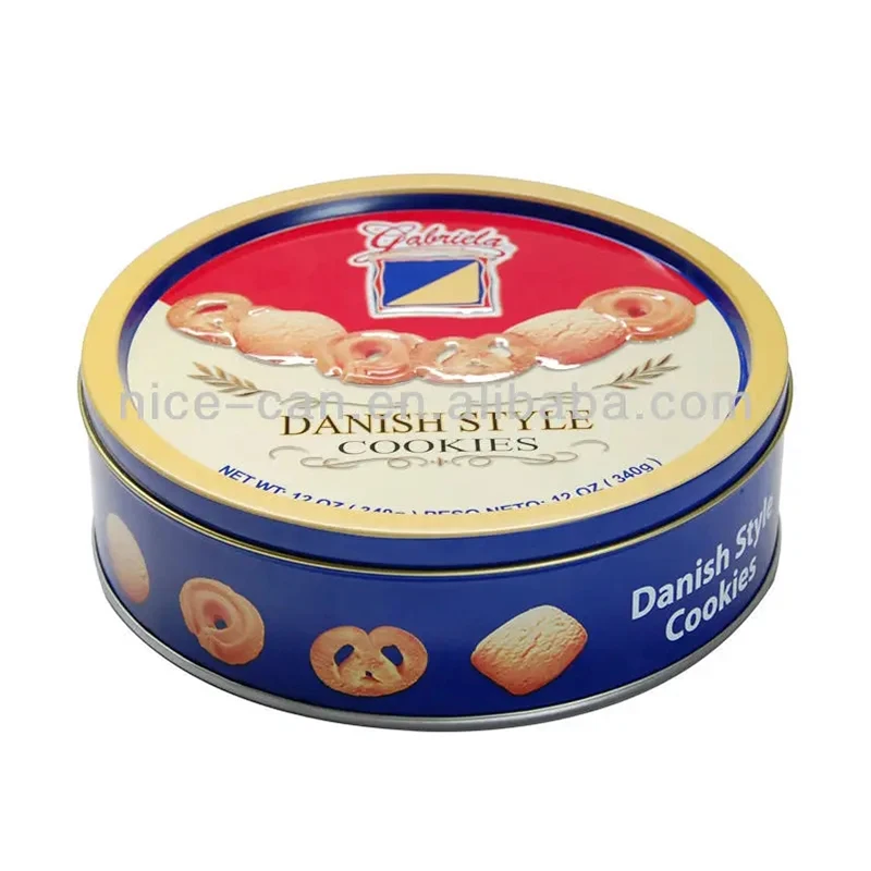 Custom Food Grade Tin Box Gift Biscuit Empty Round Cake Tin Metal Packaging Recyclable Gift Christmas Cookie Tin