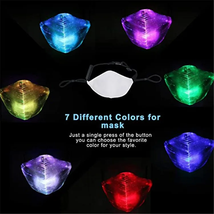 2020 Rechargeable battery 7 colors light up Led Optic Fiber rave LED luminous mask for Halloween Masquerade Party Decoration