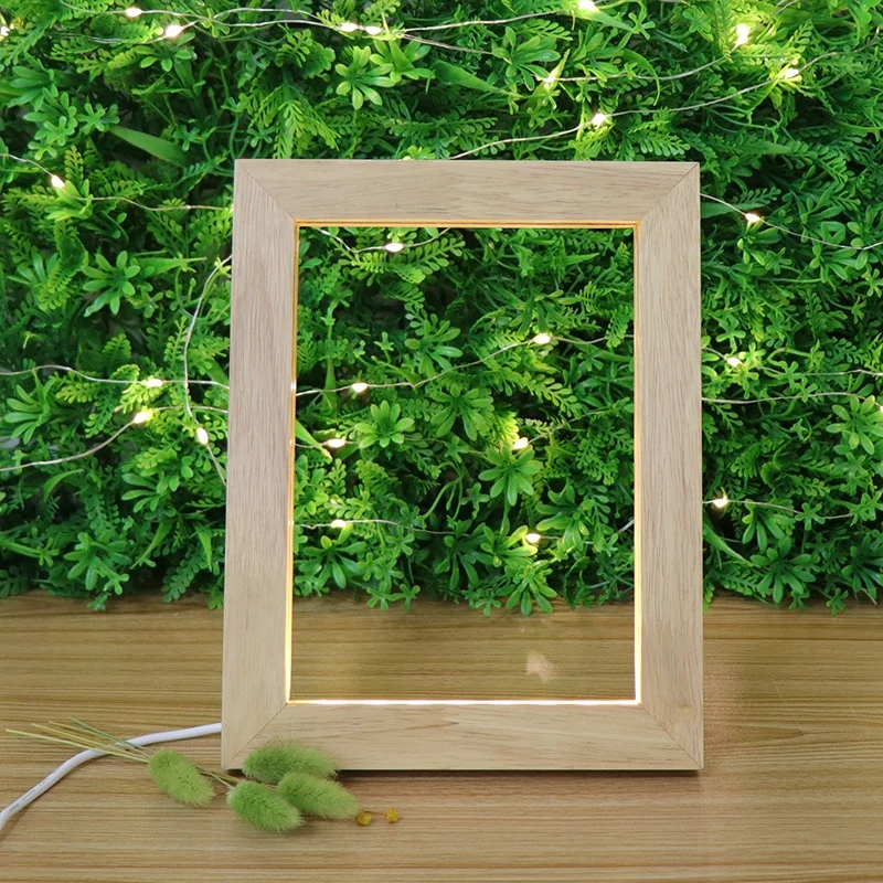 solid wood picture frame LED small night light with DIY acrylic board