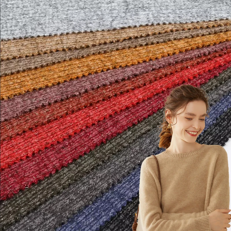 Custom color textiles poly rayon  spandex rib stretch polyester tejidos con lurex knit tessuti fabric and textiles for clothing
