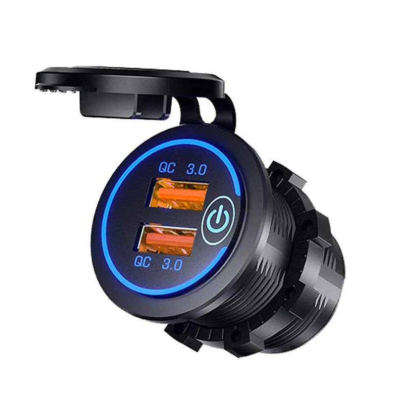 Car Charger USB Socket Waterproof RV Round Socket Dual USB QC3.0 With Touch Switch Charger 12v USB Socket