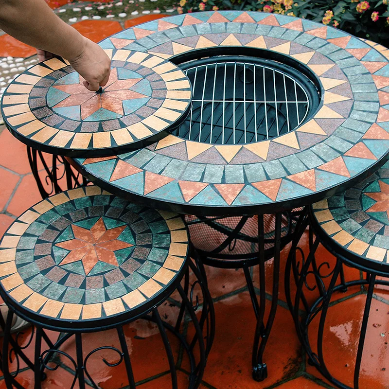 Garden Bbq Fire Pit Table Back Iron Outdoor Furniture Outdoor Wood Burning Fire Pit Table