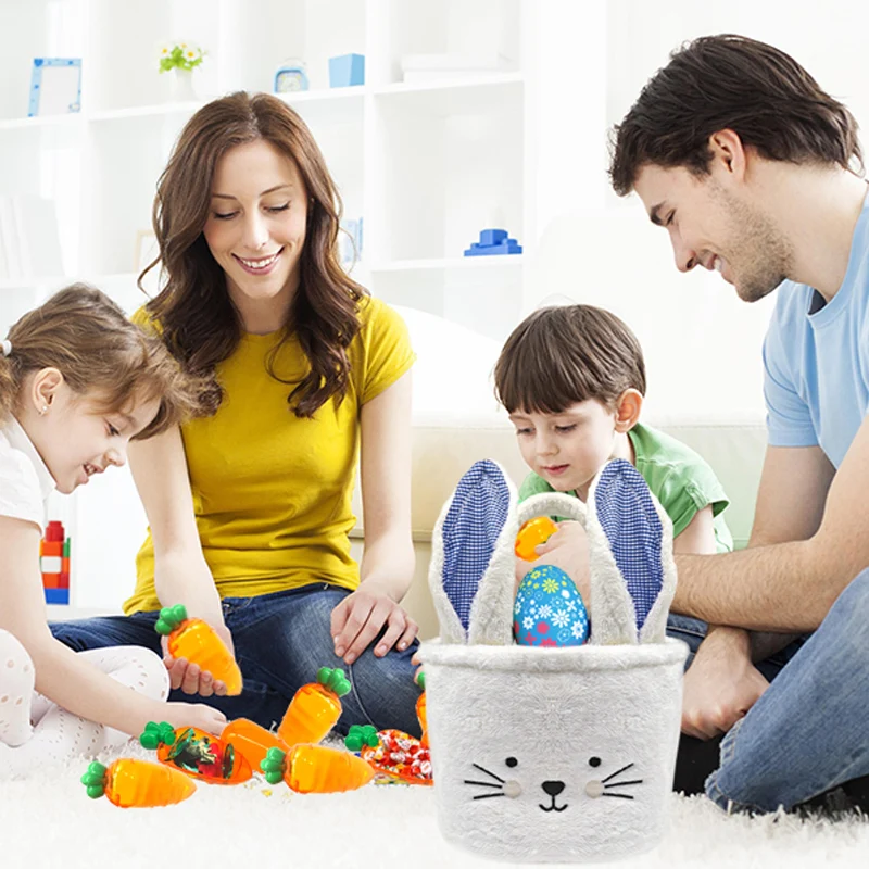 2024 Wholesale Bunny Storage Baskets Bucket Chevron Carrying Eggs Bag Festival Gift Glitter Easter Basket handbag