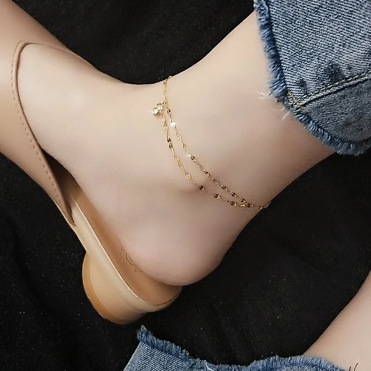 
Wholesale Stainless Steel Simple Bling CZ Diamond Chain Women Anklets Foot Jewelry 