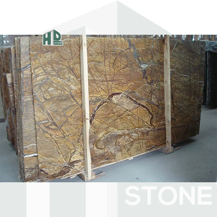 Natural Large Stone Wall Tile Polished Rain Forest Brown Marble Slabs for Hotels