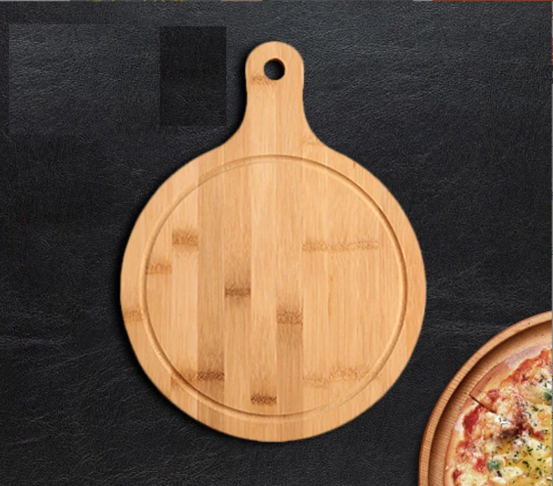 Bamboo round handle pizza food holder and cutting board