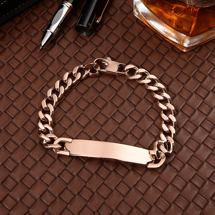 high quality polishing finish 18K gold PVD plated 7mm width stainless steel plate bracelet for men women