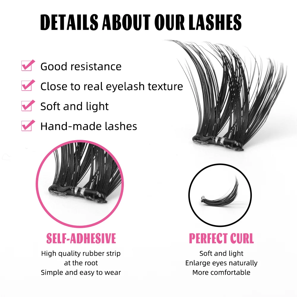 Handmade Adhesive Cluster Eyelash Natural 3D Press on Lashes No Glue Cluster Lashes Wholesale