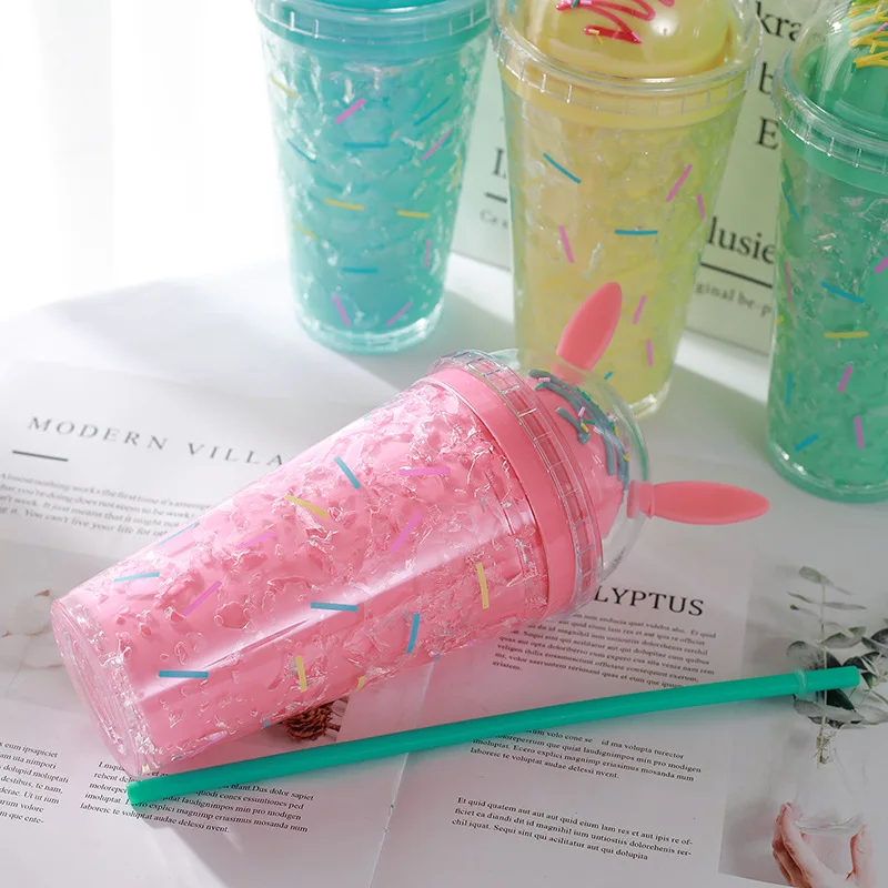 Seaygift 2019 Hot Selling New Fashion Luxury Double Wall Insulated Beach 16oz Plastic Cups with Lids and Straws Wholesale