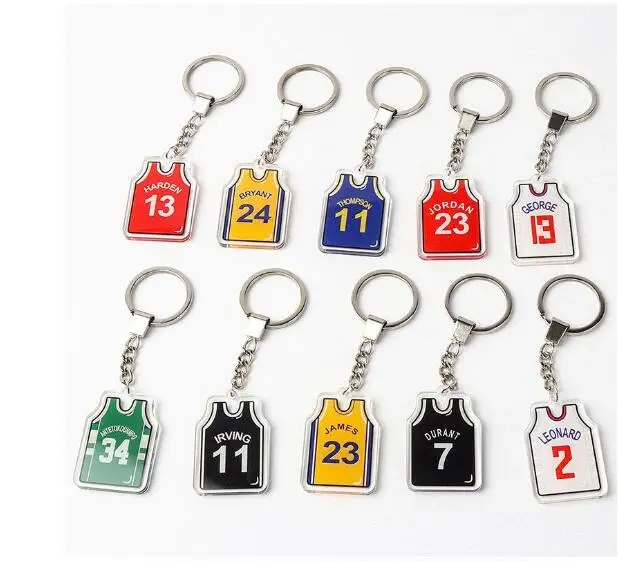 Wholesale high quality acrylic basketball jersey  keychain Basketball star jerseys keychain