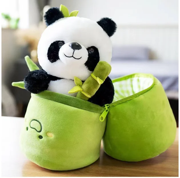 Bamboo tube panda plush toy cute holding pillow hugging bamboo doll panda doll birthday gift