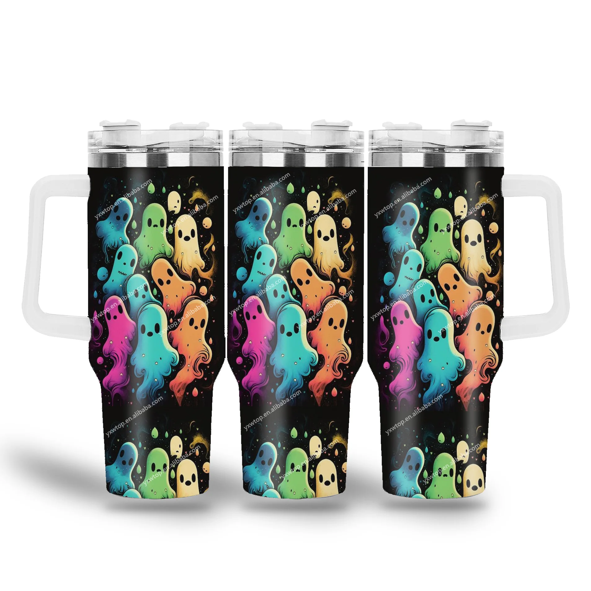 newest 40OZ Halloween Pumpkin funny Ghost coffee Cups mugs Stocked custom Printed Tumblers with Straw for Travel Coffee