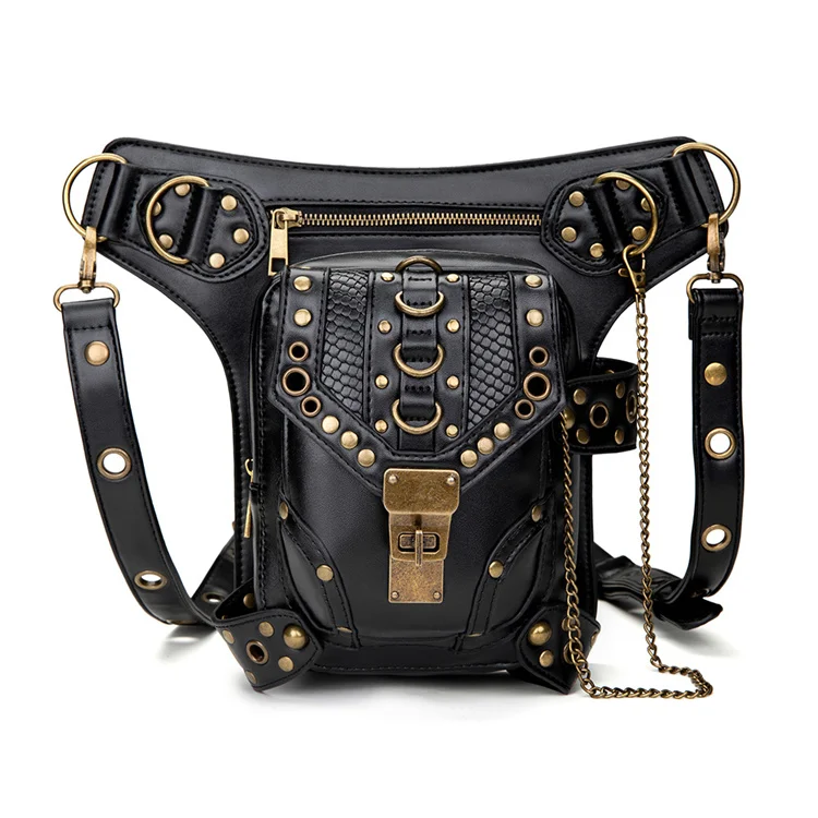 TLB-8E597  Multifunctional Steampunk Motorcycle Waist Pack Thigh Leg Bag PU Leather Shoulder Bag for Women