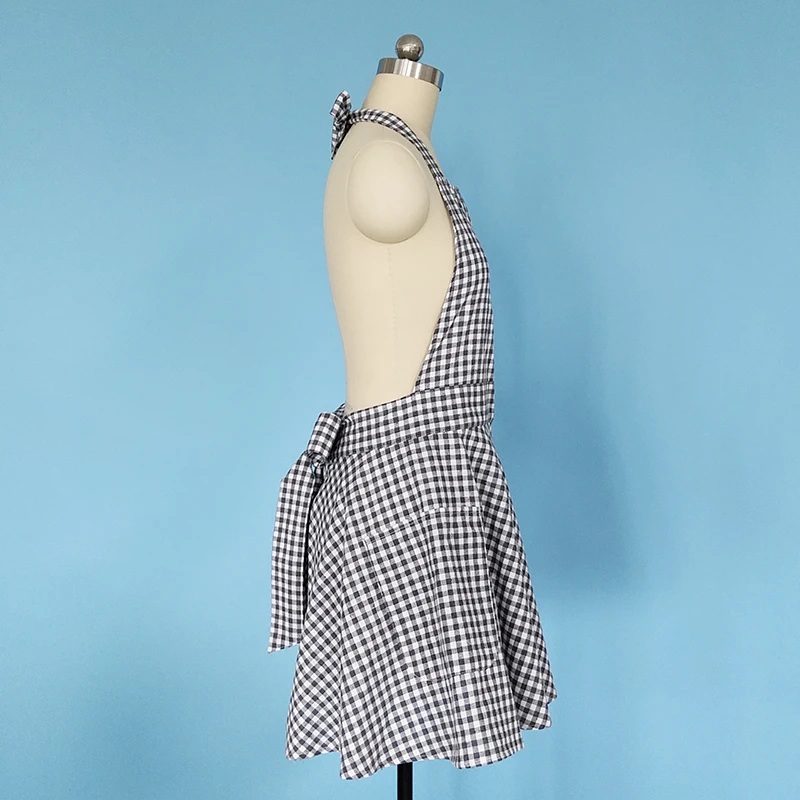 fancy model Adjustable adult or kids blue white plaid checks long dress bib Apron