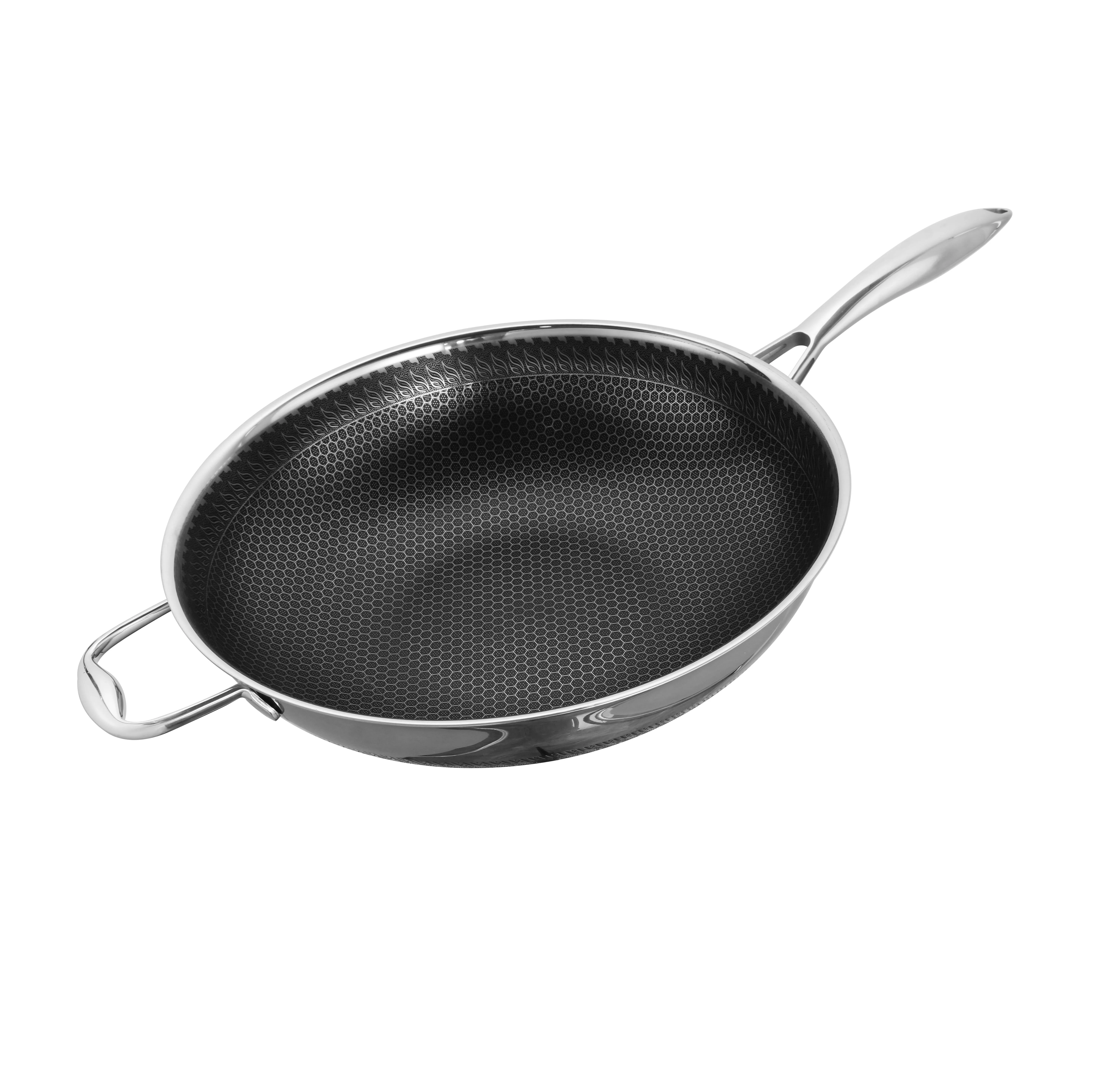 PFOA/PFAS FREE Honeycomb Nonstick korean Tri-ply 18/10 stainless cookware induction wok cooker with two side handles