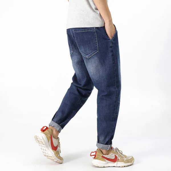 Custom wholesale Summer Solid Jeans Loose fit Plus Size Harem Pants Stretchy Korean Casual Mens Denim Jean
