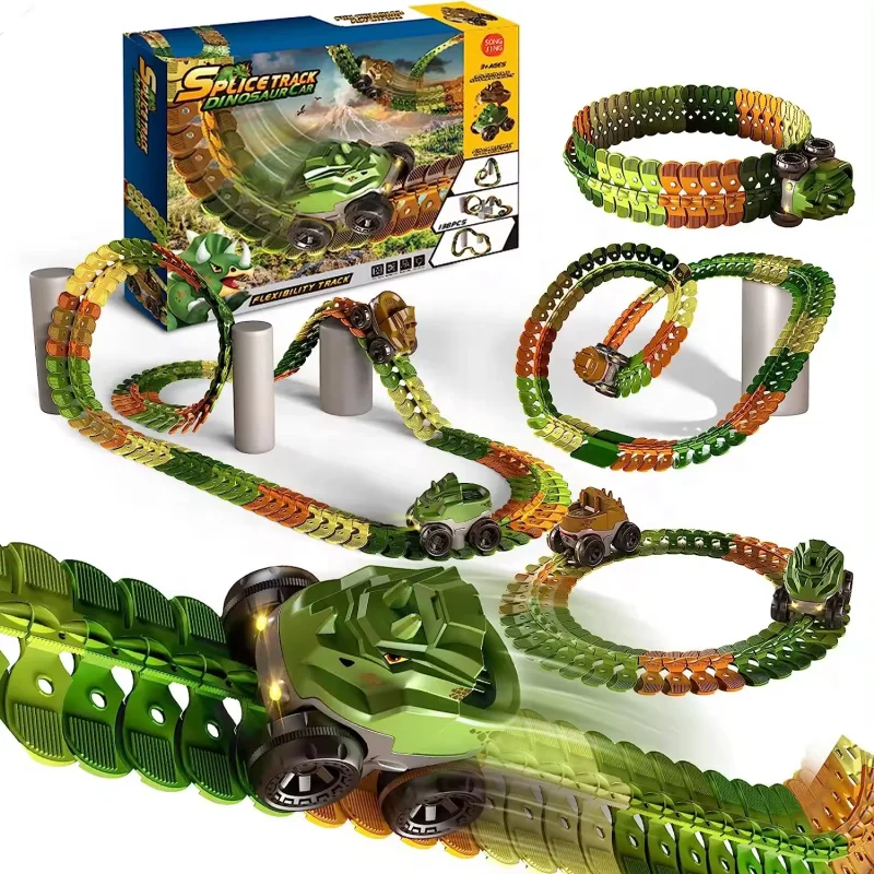 RC Car Track Set Electric Car Toy with Lights Educational Slot Toys Rainbow for Kids OEM Unisex Train Plastic Track 1.5V 100pcs