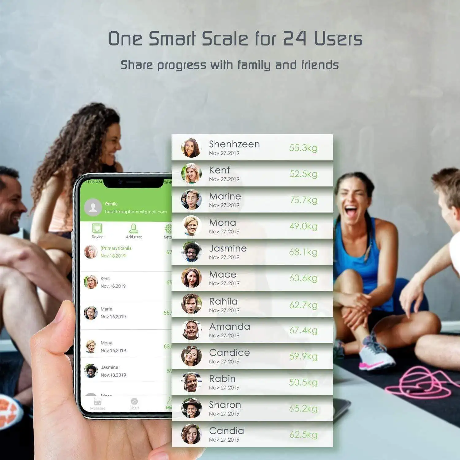 AWOW 400lb 180kg Capacity LED Display Fitness Health Digital Smart Body Fat Scale