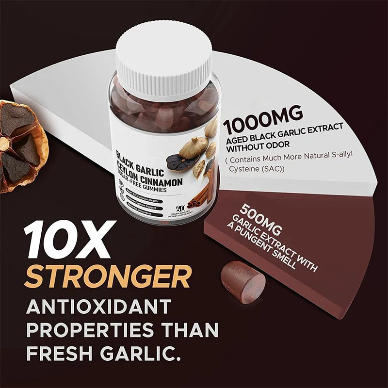 Aged Black Garlic Supplements 1000mg Plus Organic Ceylon Cinnamon and Chromium Gummy Candy