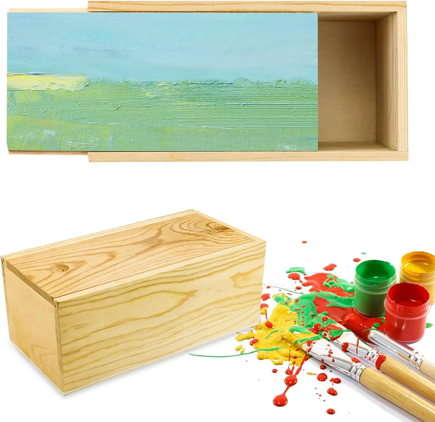 VIKOS Products (1-Pack Unfinished Unpainted Wooden Box with Hinged Lid for Crafts DIY Storage Jewelry Plain Pine Box