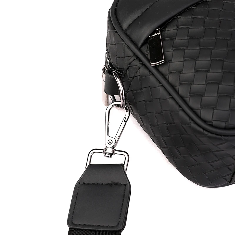 Custom Logo Leisure Crossbody Shoulder Bag Small Pu Leather Braid Message Bag with Zipper Lock for Man
