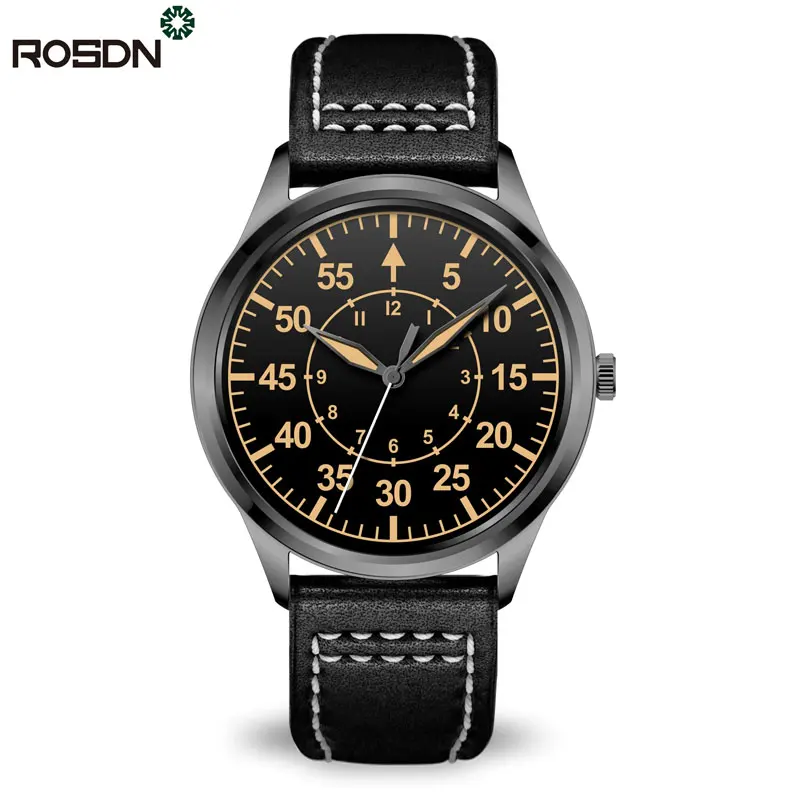 High-End Custom 316l Steel Genuine Leather Bracelet Japan Movt Vintage Automatic Winding Pilot Wrist Watches