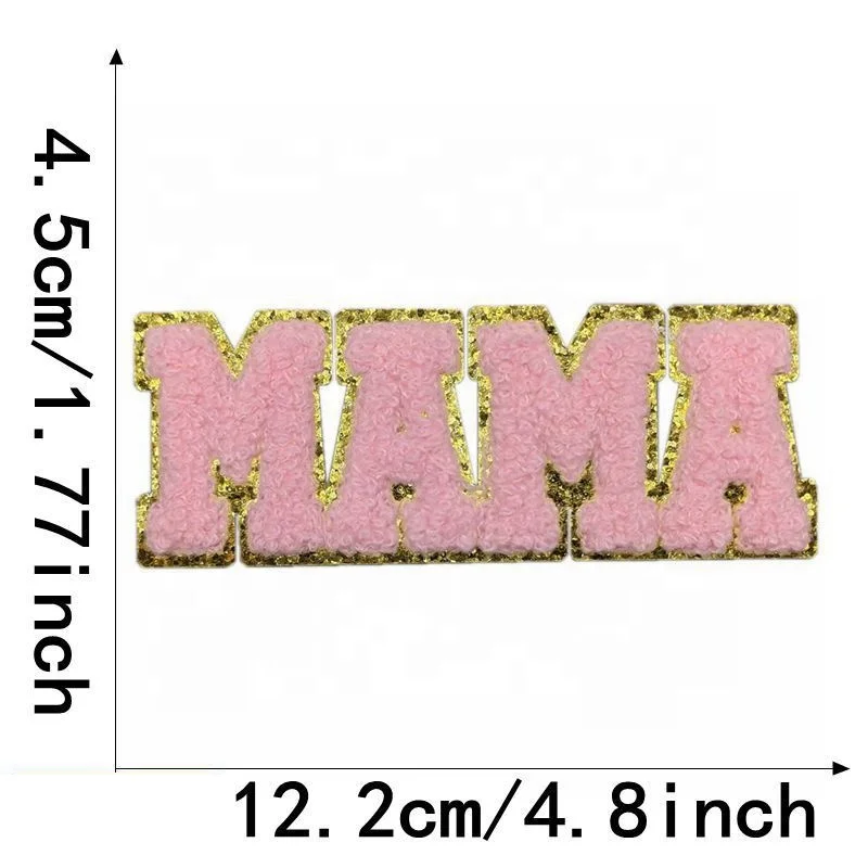 New  Wholesale Large MAMA Chenille Patches  MAMA Letter Chenille Patches iron on Chenille Letters Badge For Garments
