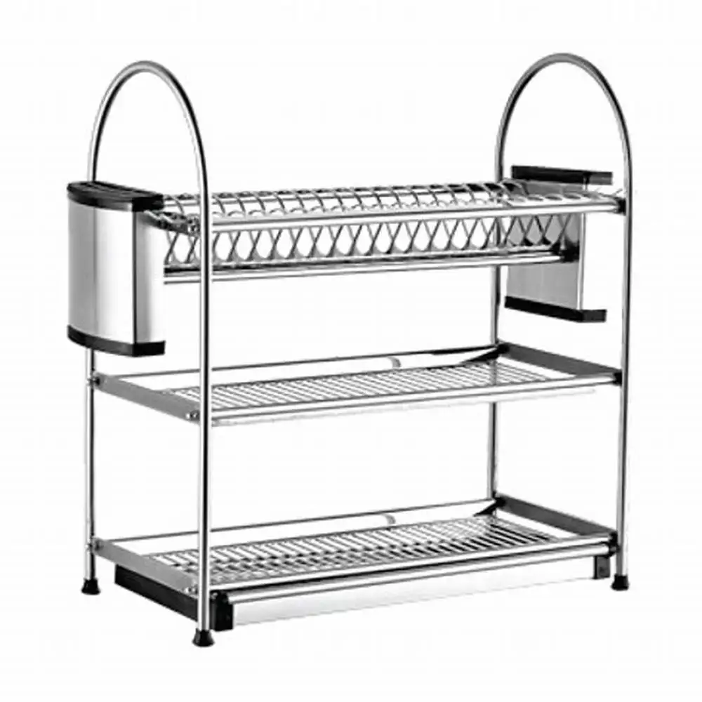 Kitchen Organizer Accessories Two Tier 201 Stainless Steel Non Rusty Kitchen Dish Drying Rack Drainer With Tray Manufacture