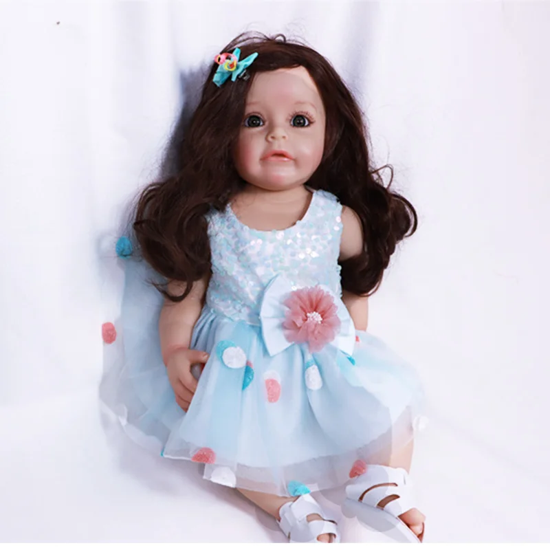 55cm Blue Princess Girl Toy Doll Realistic Soft Silicone Reborn Baby Dolls For Sale