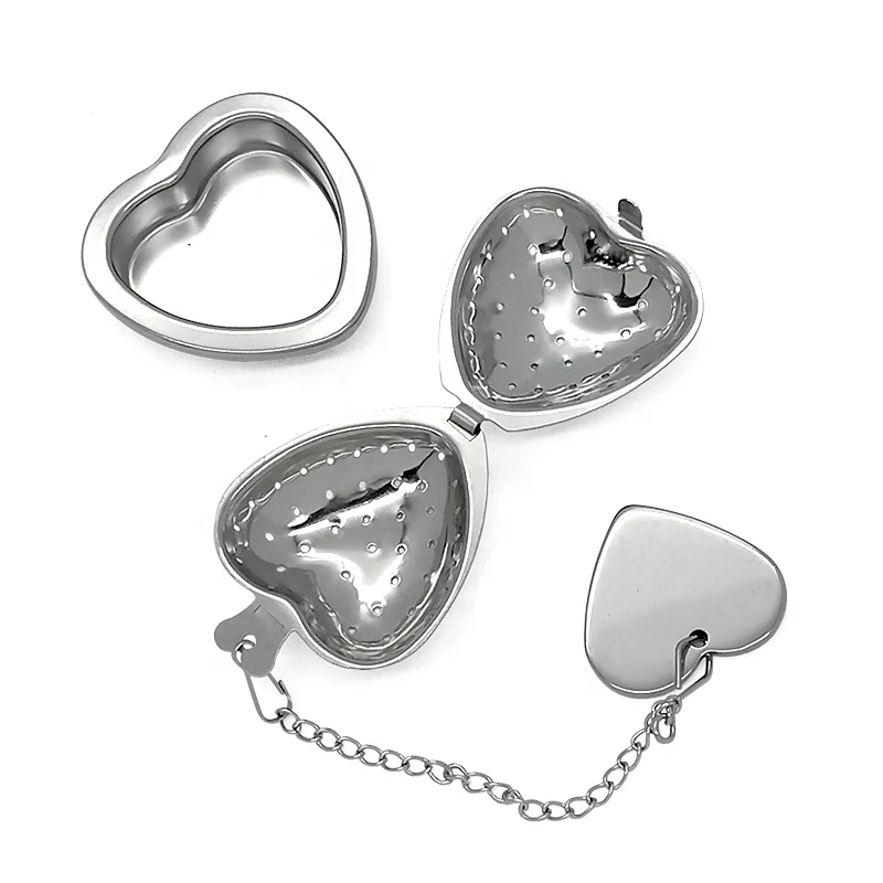 304 stainless steel heart shaped tea ball tea leaf infuser with  holder plate