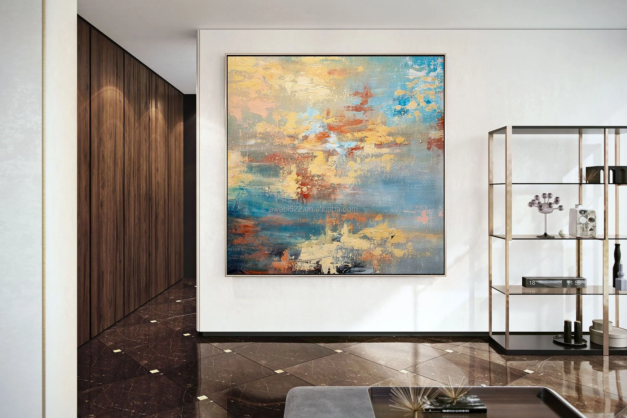 100% Golden Clouds Blue Sky Hand Painted Canvas Large Modern Wall Art Pictures hand made oil painting canvas