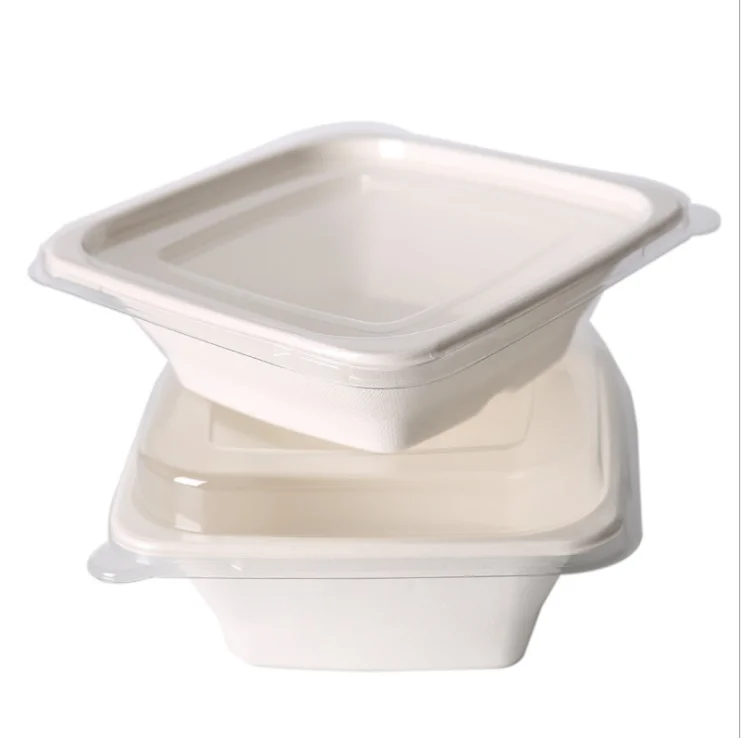 White bagasse pulp large square box 24oz 32oz 40oz