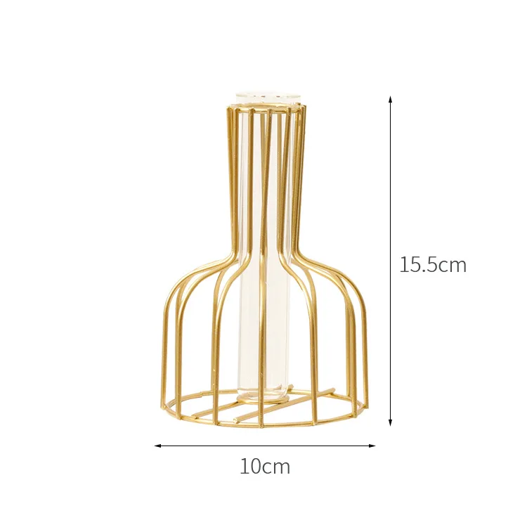 Nordic Ins Iron Golden Hydroponic Vase Home Wedding Decoration Accessories Living Room Dining Table Decor Dry Flowers