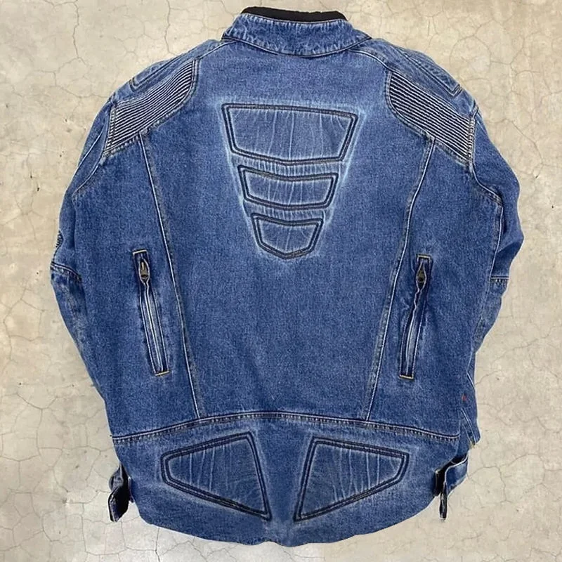 Customized High Quality Zip Up Denim Jacket Oversized Vintage Streetwear Racing Motorcycle Streetwear Jean Denim Jacket Men