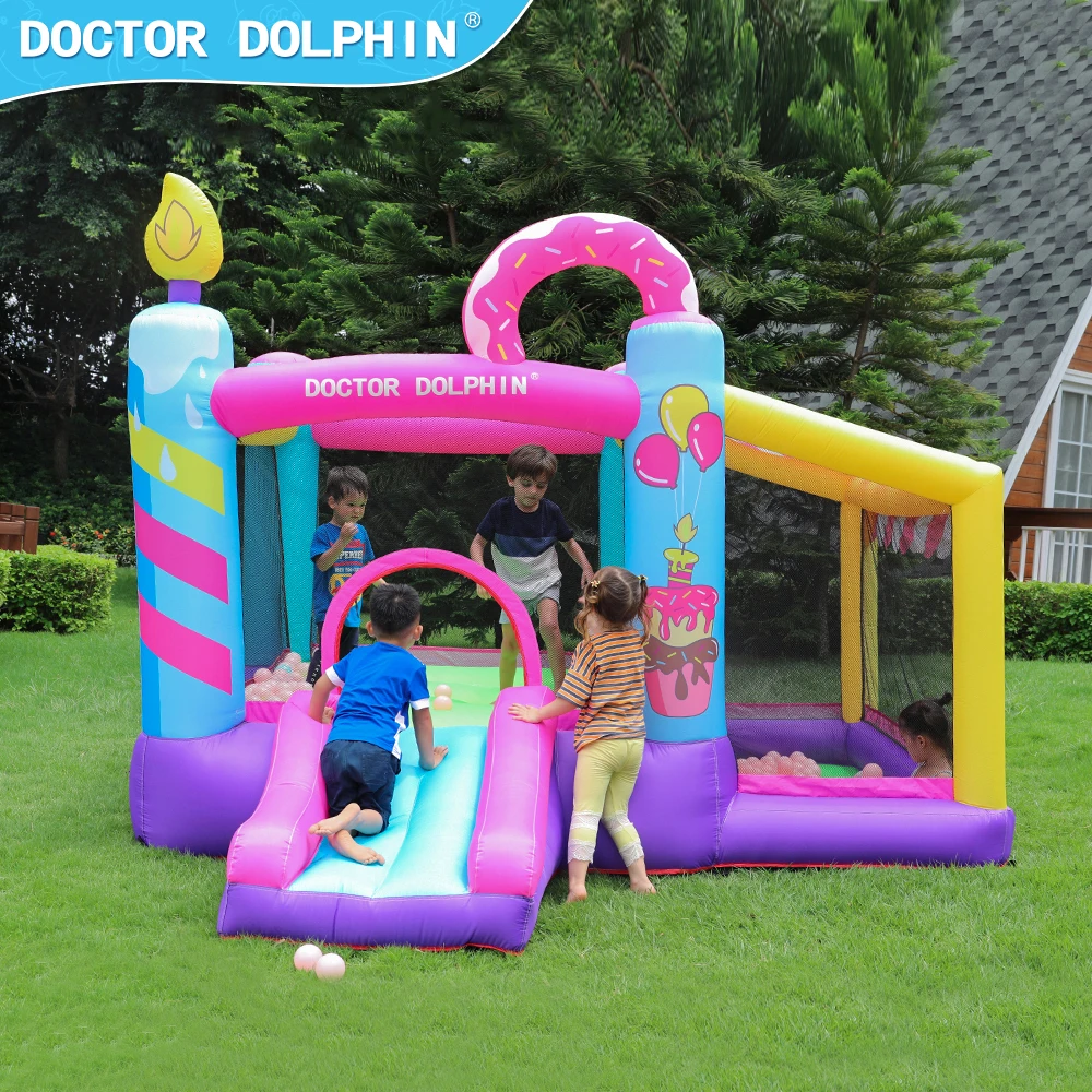 Doctor Dolphin Party Pink Bounce House Inflatable Bouncer Jumping Castle Bounce House Inflatable Slide With Blower