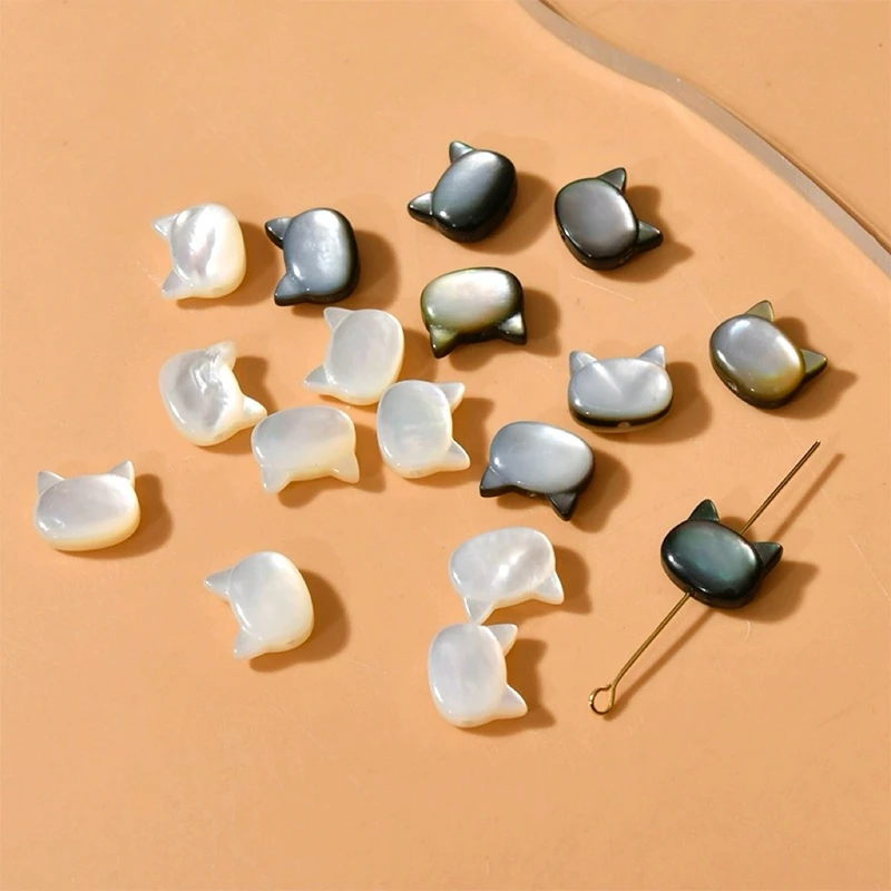 Promotional Cheap White Black Mother of Pearl Shell Cartoon Cat DIY Jewelry Necklace and Bracelet Charm Bead Jewelry