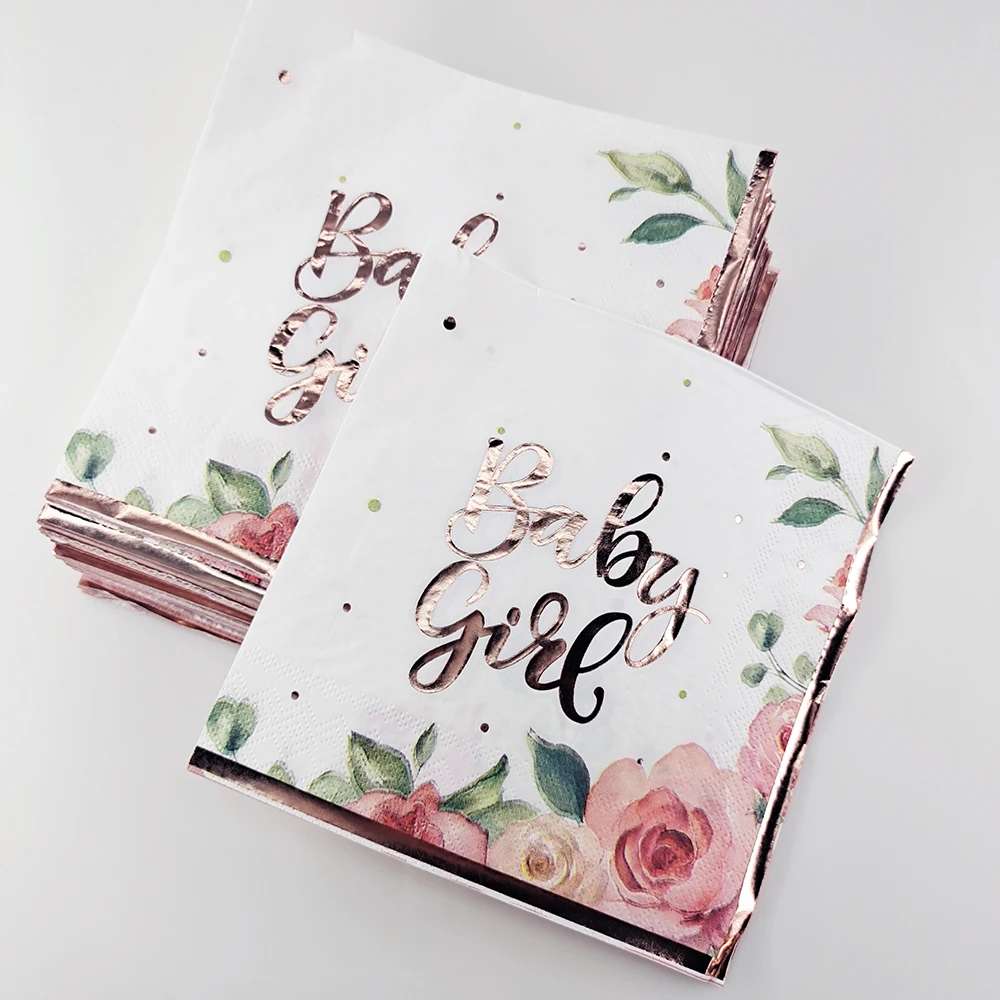 Green leaf gold foil printed paper napkins for decoupage hand towels disposable cutlery set with napkin