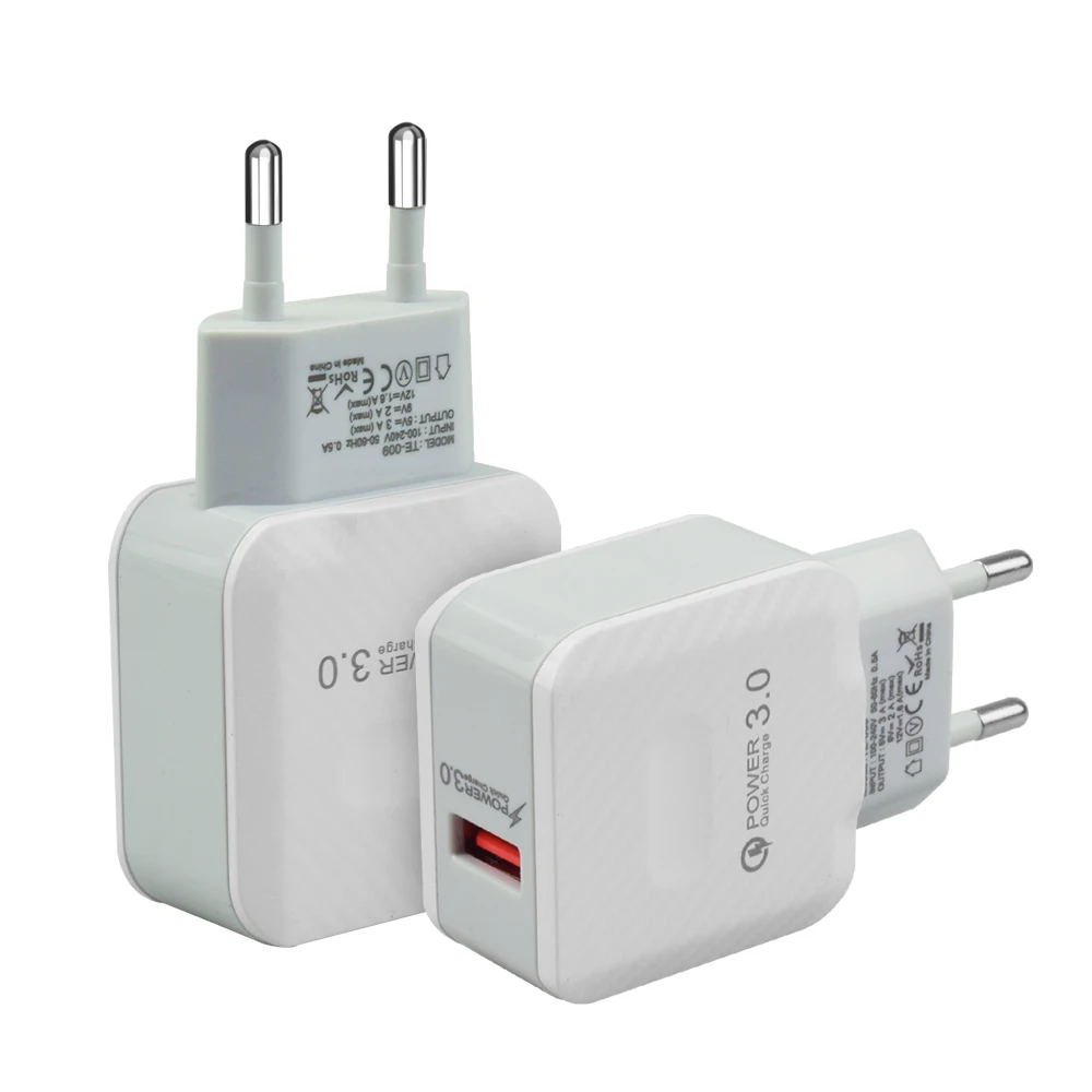 US EU Plug QC3.0 быстрой зарядки 1 порт (20 Вт USB адаптер питания для рабочего стола, настенное зарядное устройство для мобильного телефона