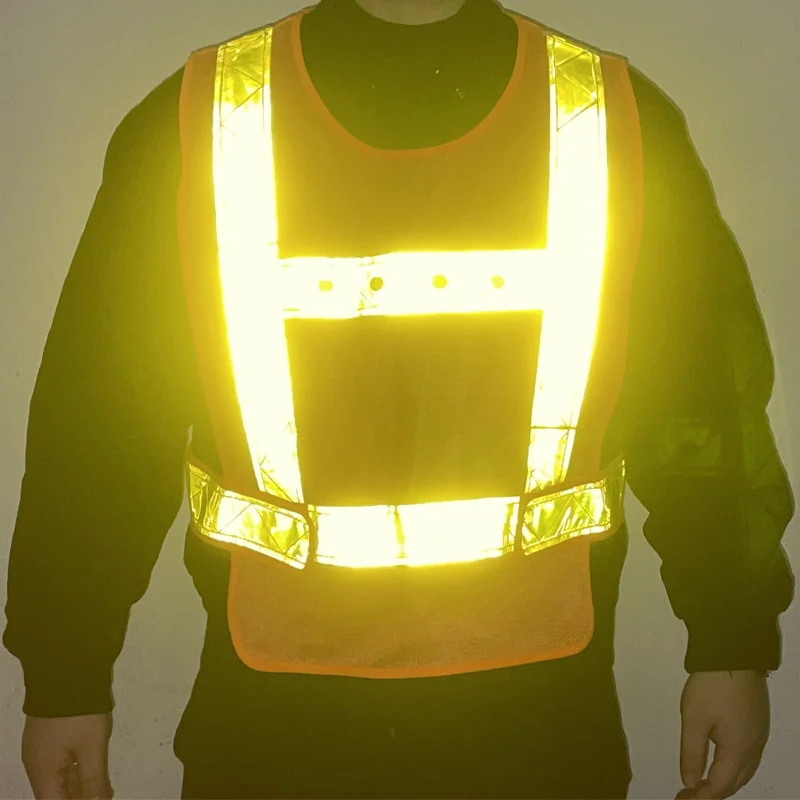 China Factory Hi Vis Reflective Safety Construction Vest Led Flashing Traffic Warning Breathable Clothing For Night Worker