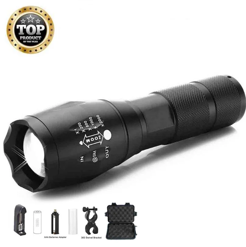 Super Bright Aluminum High Power Rechargeable Adjustable Focus Tactical LED Flashlight